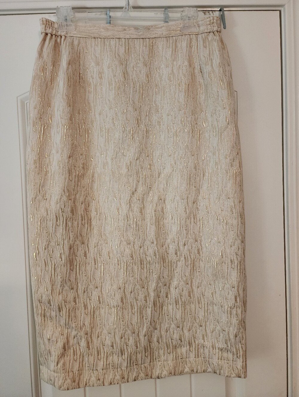 Elite Champagne Elegant Cream & Gold Metallic Pencil Skirt Sz 14 Evening Party